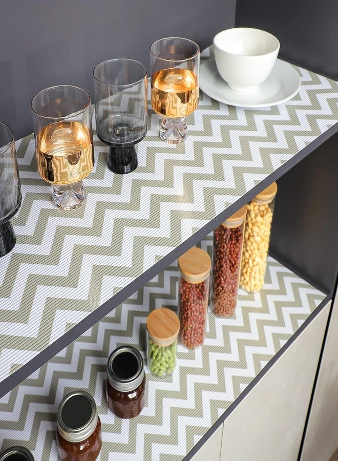 ستار ورك بطانات أرفف غير لاصقة من ستار وورك، لخزائن المطبخ، بطانات أدراج مانعة للانزلاق، للمطبخ، بطانات خزائن مقاومة للماء، (لون أزتيك كريمي، 45 سم × 5 م) - أسيتات فينيل الإيثيلين، تصميم هندسي - Image 4